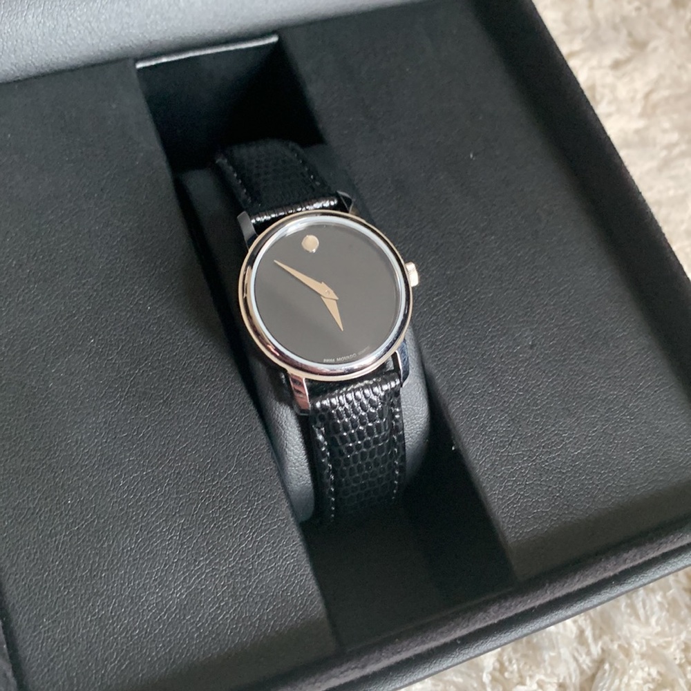 Black Leather Movado Museum Watch
